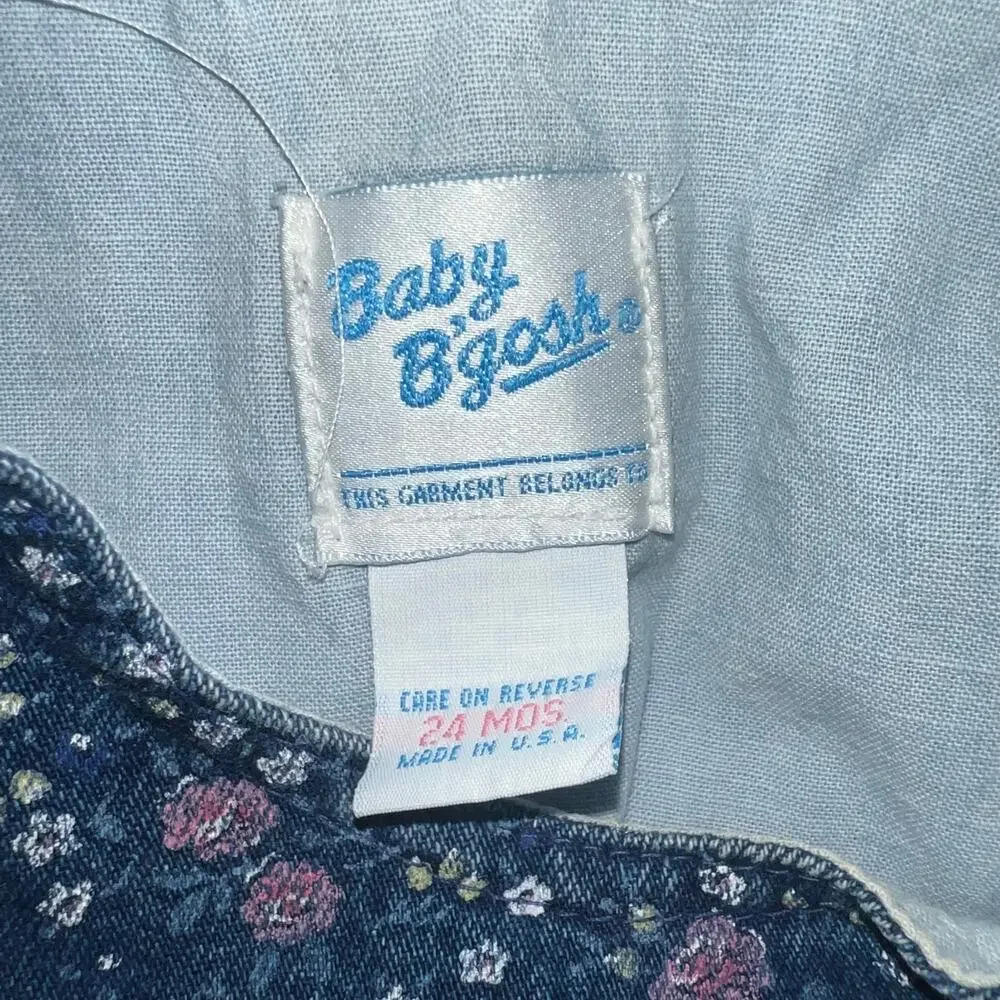 Vintage 90s Baby OshKosh B'gosh denim pink floral jumper dress girls 24 months